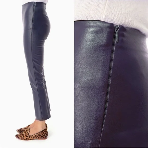 TUCKERNUCK Navy 'Ashford' Vegan Leather Side-Zip Ankle Flare High Leggings M - Picture 3 of 11